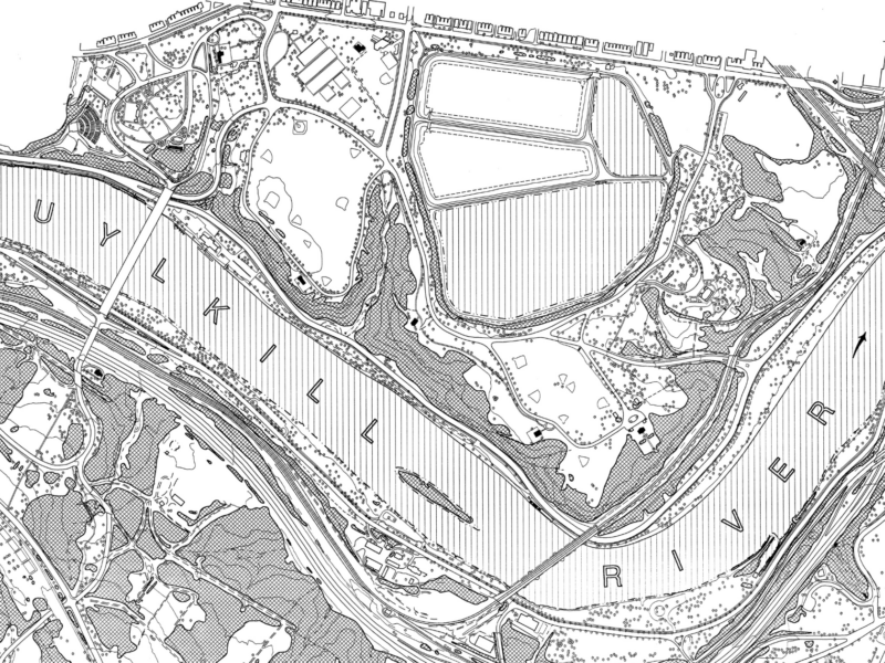 black and white map of the schuylkill river