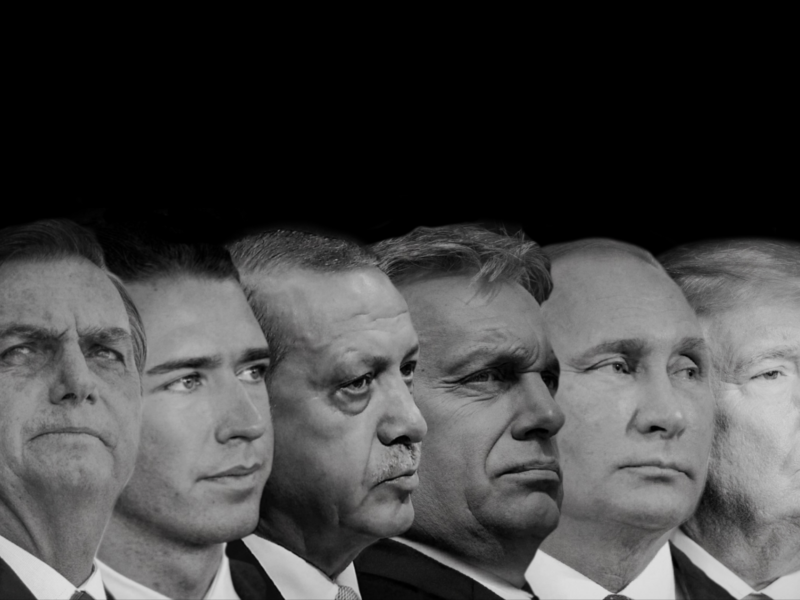 The image shows five individuals in suits