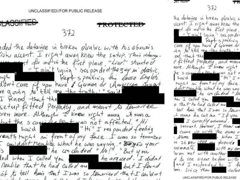 The image contains text that appears to be part of a narrative or dialogue. The text seems to describe a tense or dramatic situation involving multiple characters.